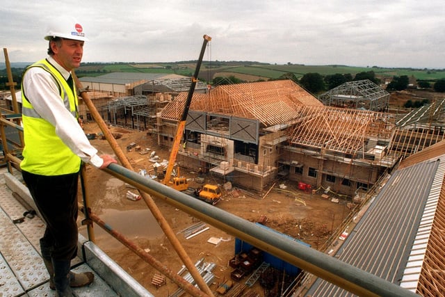 Parents were invited to look around Leeds Grammar School's new site ahead of a planned autumn 1997 opening. Pictured is Colin Willcocks, sports teacher and publicity officer standing atop the Campanile Tower.