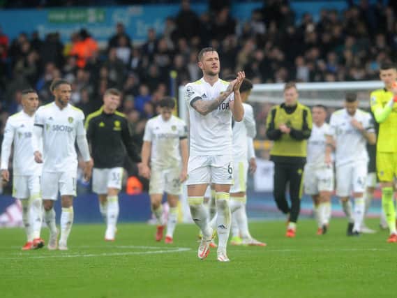 JOB DONE: Whites captain Liam Cooper applauds the Leeds United fans after Saturday's 1-0 victory against Watford at Elland Road. Picture by Simon Hulme.