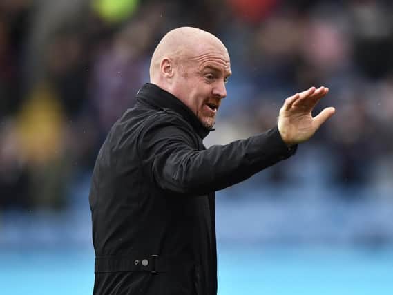 Sean Dyche, Manager of Burnley acknowledges the fans prior to the Premier League match between Burnley and Norwich City at Turf Moor on October 02, 2021 in Burnley, England.