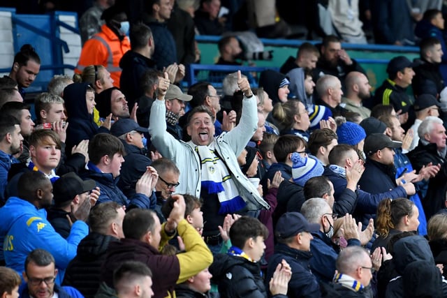 One fan takes centre stage in the Elland Road crowd.