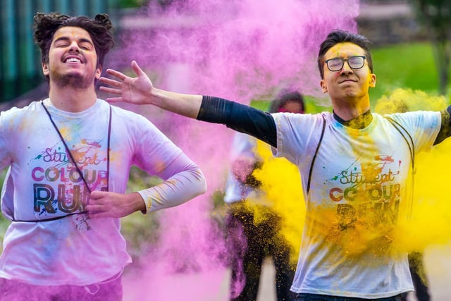 The run is described as 'A happy, colourful, messy, 5K run in a unique campus setting.'