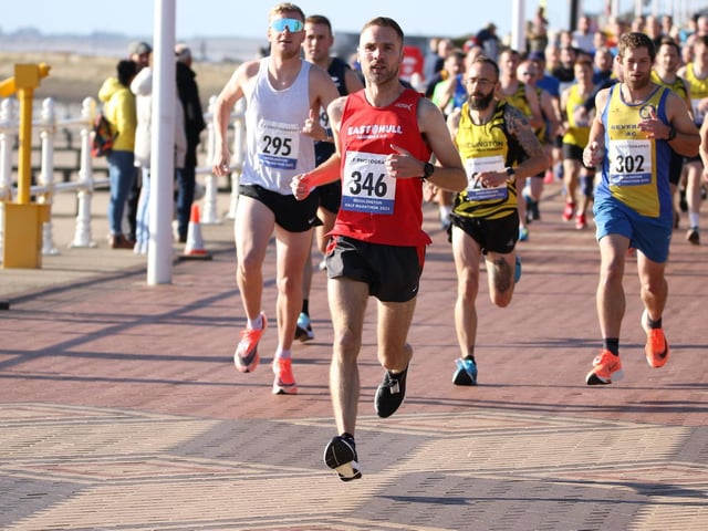 The winner of the Bridlington Half Marathon Jonathan Frost, number 346, of East Hull Harriers
Photo by TCF Photography