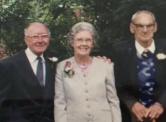 "My husbands grandparents at our wedding 28 years ago."