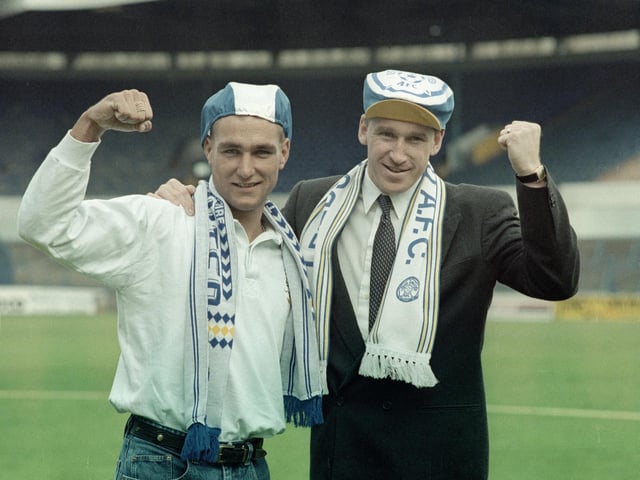 Vinnie Jones with fellow new signing John McClelland.