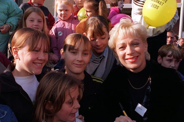 Coronation Street actress Denise Welch made a guest appearance at the opening of the new Leeds outdoor market.