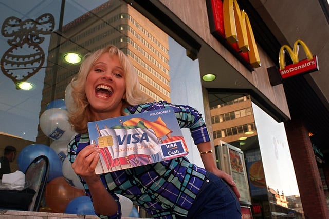 Emmerdale star Malandra Burrows launched Visa Cash - a new way to pay for low value, everyday items, in a promotion event at McDonalds restaurant in Leeds city centre.