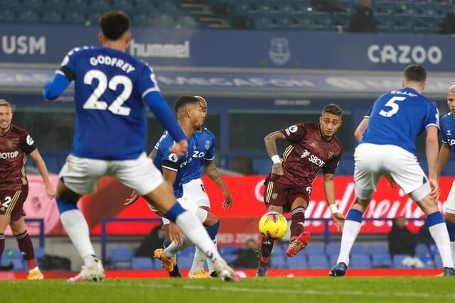 Everton were frustrating a dominant Leeds United at Goodison Park when, with five minutes remaining, Raphinha took matters into his own hands. After receiving the ball 20 yards from Jordan Pickford’s goal, the Brazilian glanced up to find his next pass. Instead, he shot hard and low into the bottom corner to take all three points for Leeds.