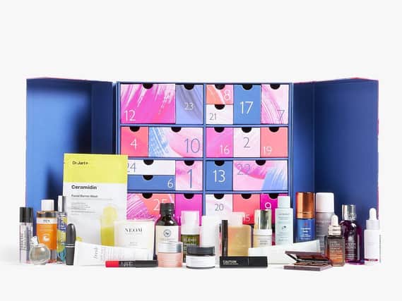 John Lewis Beauty Advent Calendar 2021 worth over £600, with Dr. Jart+, Sunday Riley, Neom, Charlotte Tilbury, Elemis, Hourglass, 12 full size products. Costs £159