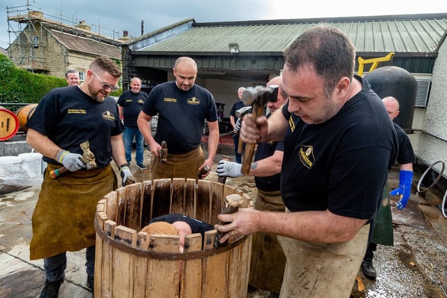 Euan Findlay was ceremoniously inserted into a specially constructed 54-gallon cask