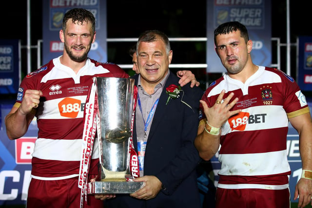 2018 - Wigan Warriors celebrate winning The BetFred Super League Grand Final, 
 Warrington Wolves and Wigan Warriors at Old Trafford.