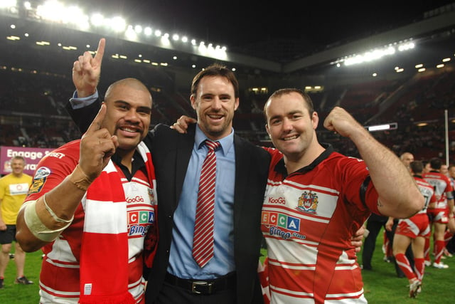 2010 - Super League Grand Final, Wigan Warriors v St Helens:  Going out on a high...Iafeta Paleaaesina, Phil Bailey and Mark Riddell who are all leaving the Warriors.