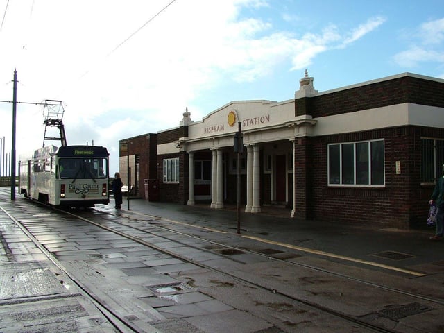 The tram station at Bispham, opposite the junction of Red Bank Road