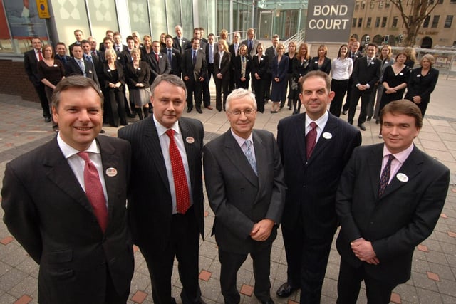 Commercial agents Knight Frank opened its new offices at Bond Court in the city centre in April 2006. Pictured, from left, are Julian D'Arcy, Clive Betts, Nick Thomlinson, Mike Dove and Charles Calvert, with other staff.