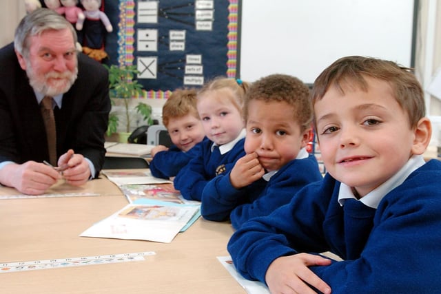 Beeston's New Bewerley Community School and New Bewerley Children's Centre opened in November 2006. Pictured, Coun Richard Harker meets pupils, from left, Christopher Parry, Cassie Bousefield, Kario Colley and Travis Duree.