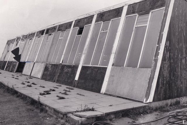 An arrow pinpoints the panel at Temple Moor High School's pool in June 1973 which parents feared was a risk to children. They were frightened that curious pupils may crawl through and fall into the stagnant baths.