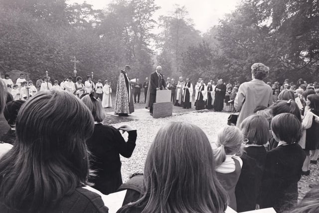 More than 300 parents watched Sir Donald Kaberry MP for North West Leeds, lay the foundation stone of the new St Michael's Church of England Middle School and hear it blessed by the Bishop of Knaresborough the Rt Rev Ralph Emmerson, former vicar of Headingley in October 1972.