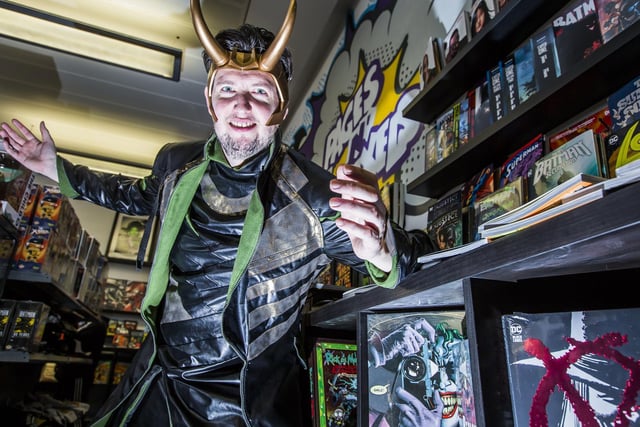 Pages N' Pixels owner Ross Denby dressed as Loki for the day.