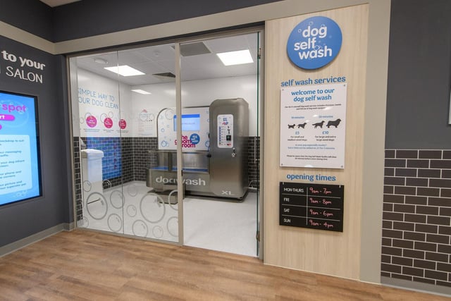 The store has a new facility where owners can wash their pets themselves.