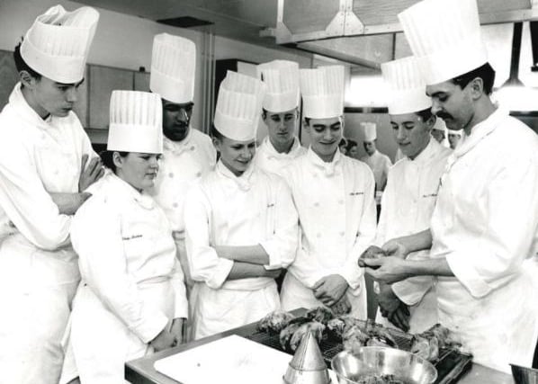 Wakefield Technical College, top chef gives a demonstration, 1989.