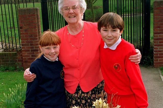 Eileen Gent was retiring after 26 years at West Garforth School. She is pictured in March 1997 with Leigh Lapidge and Richard Kassell.