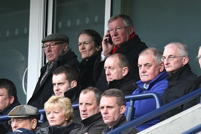 Trevor Hemmings is joined by then Manchester United manager Sir Alex Ferguson for PNE's 0-0 draw with Blackpool at Deepdale in 2010.