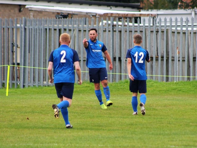 Joel Ramm celebrates opening the scoring for Edgehill