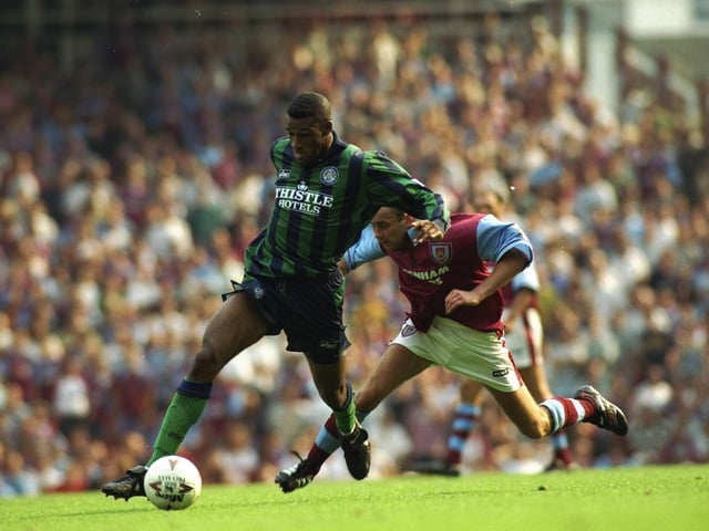 Brian Deane in action during Leeds United's Premier League against West Ham United at Upton Park in August 1995.