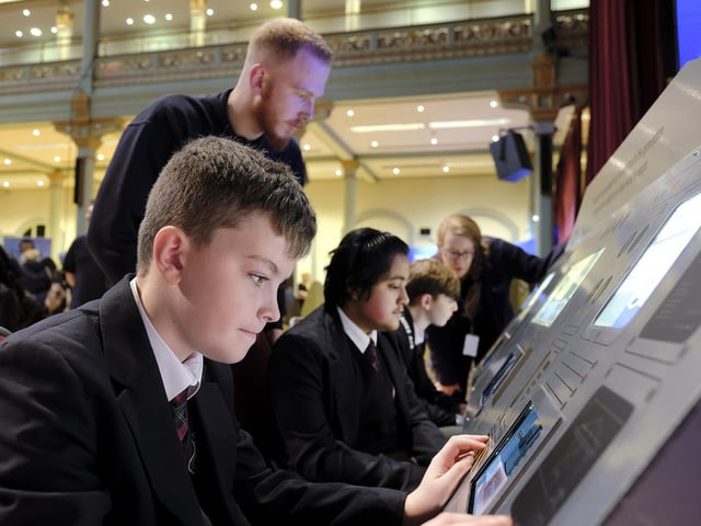 Kian from Graham School on the Anglo American stand.