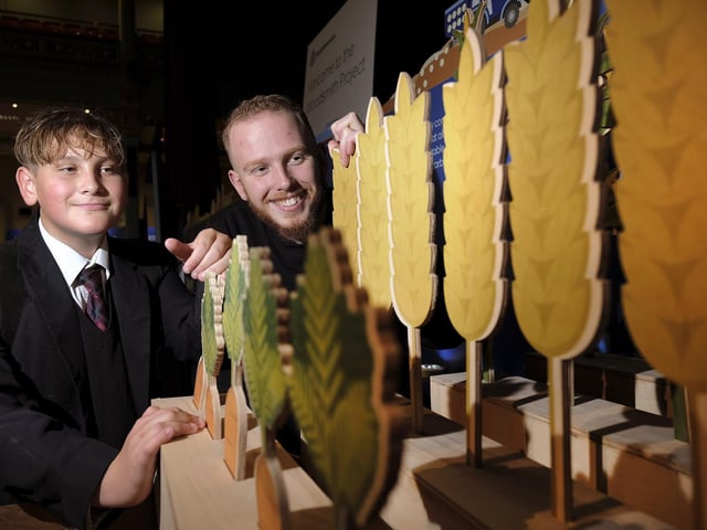 Lewis From Graham School with Ryan Seaton from Anglo American on The Woodsmith Project stand.