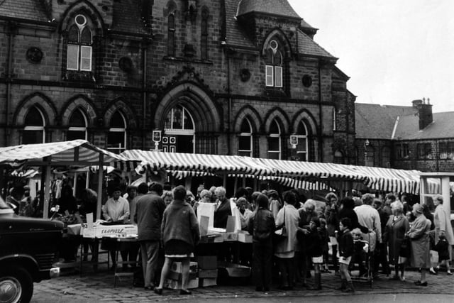The first day of Yeadon market in Town Hall square in August 1971.