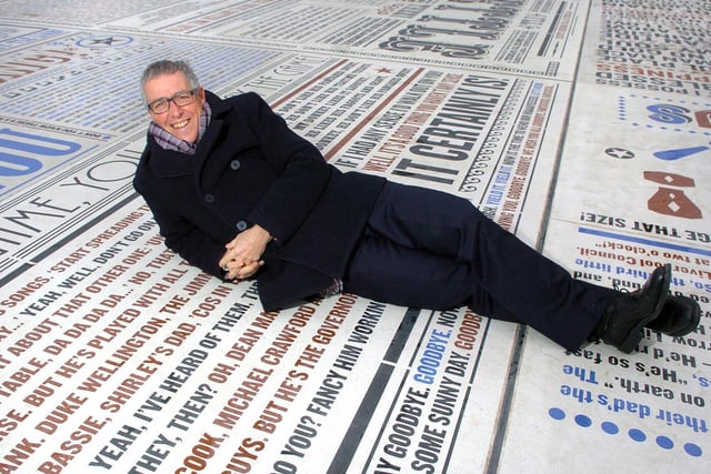 Comedian Griff Rhys Jones with one of his sketches on the carpet