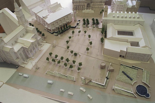 A model of the proposed Millennium Square in Leeds city centre went on show to the public.