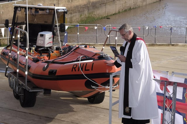 The Rev Richard Walker blesses the inshore lifeboat.
