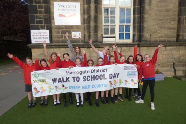 Western Primary School in Harrogate with Teacher Hannah Wray (left) and Stef Knell from Zero Carbon Harrogate (right)