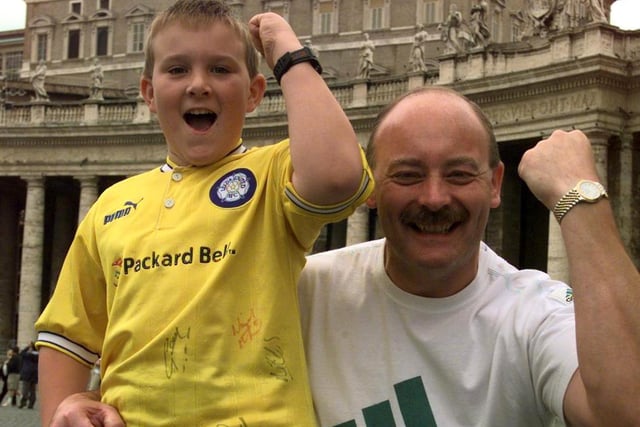 Leeds United fans enjoy the sights in Rome ahead of kick-off. Pictured at The Vatican are  Barry Thirsk and son Adam from Pudsey.