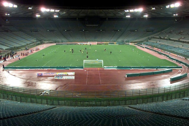 Leeds United pictured training in the Olympic Stadium ahead of the game.