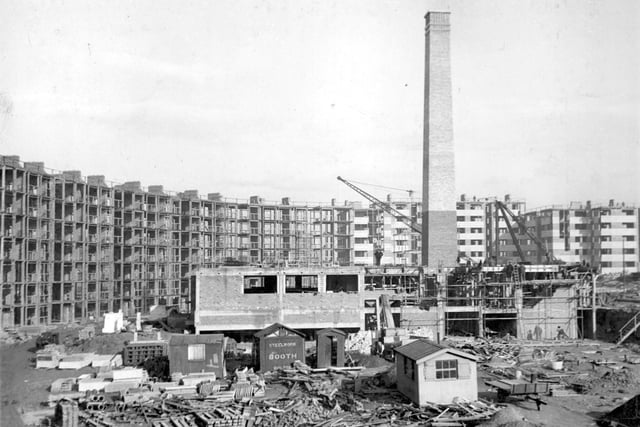 Garchey refuse disposal plant under construction, with chimney in the centre in October 1938.
