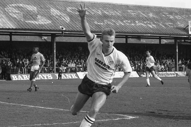 Graham Shaw scores for PNE in a 2-2 draw at Blackpool in Match 1990