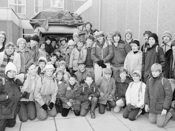 Pupils at Allerton Bywater Comprehensive school stopped for a photo before setting off on a 60 mile walk in February 1985.