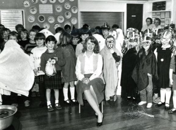 This undated photo shows a classroom full of ghosts, ghouls and spooky costumes at Clifton Infant School.