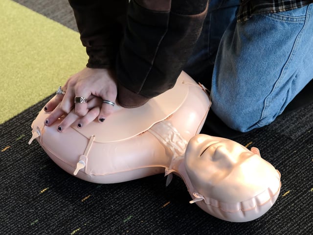 A CPR practice dummy.