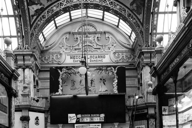 Looking from Cross Arcade into County Arcade to the front of the Mecca Locarno Ballroom. This dancehall had opened in November 1938 and closed in 1969. A new venue had been opened in 1964 in the Merrion Centre.