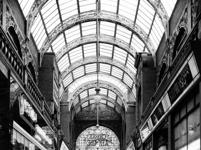 The Cross Arcade in the 1960s. Pictured on the left is the Victoria Furniture Company and to the right Stephenson's Drapers.