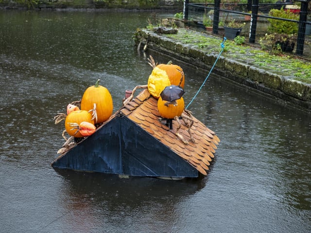 A flooded pumpkin family on the Rochdale Canal