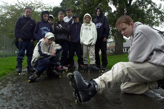 A group of youngsters from Wortley launched a campaign for a skate park to be built at Western Flatts Park. Pictured is Nicky Woodcock (left) and Tom Dibb (right) with friends looking on behind.
