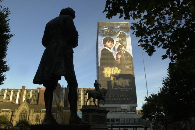 The Royal Exchange House in City Square advertising the new Harry Potter Film.