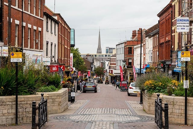 Preston Town Centre has seen rates of positive Covid cases rise by 139.9%, from 135 to 329.9.