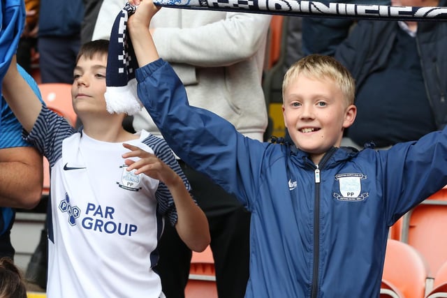 These two young PNE fans show their colours at Bloomfield Road