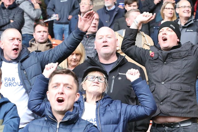 Preston supporters get behind the team at Blackpool
