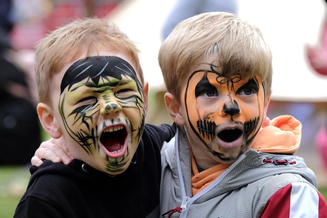.Face paint super heroes Arthur and Rory.